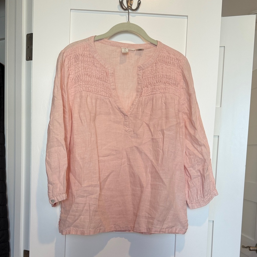 Joie Linen Light Pink/Peach Women's Pullover Top with 3/4 sleeves